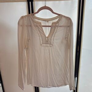 GAP Cream Embroidered Split-Neck Long Sleeve Tunic